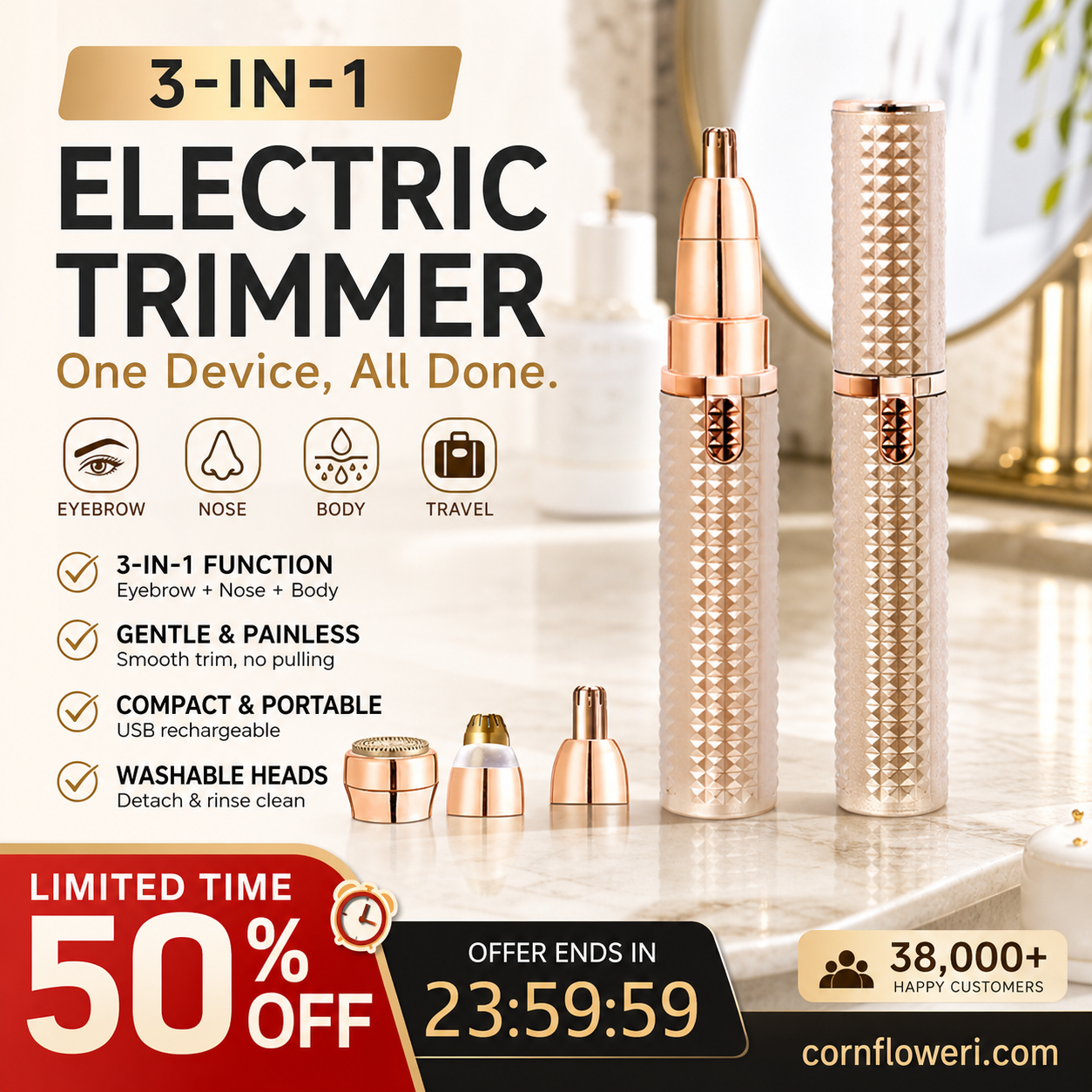 ⏳🔥LIMITED-TIME 50% OFF! ⏰Portable Electric Eyebrow Trimmer – Interchangeable Heads 🪒