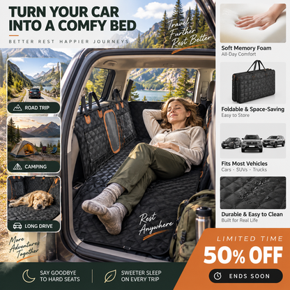 🚗50% OFF NOW! Car Rear-Seat Memory Foam Travel Mattress‑Foldable SUV Sedan Truck Camping Bed, Portable Non-Inflatable Car Sleeping Pad for Road Trips & Camping